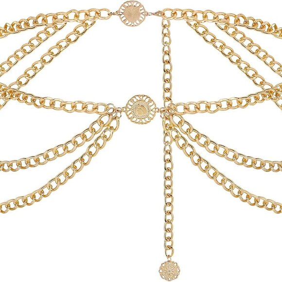 Metal Waist Belt Chain for Women Boho Sunflower Belly Chain Adjustable Up to 50" - Picture 1 of 7